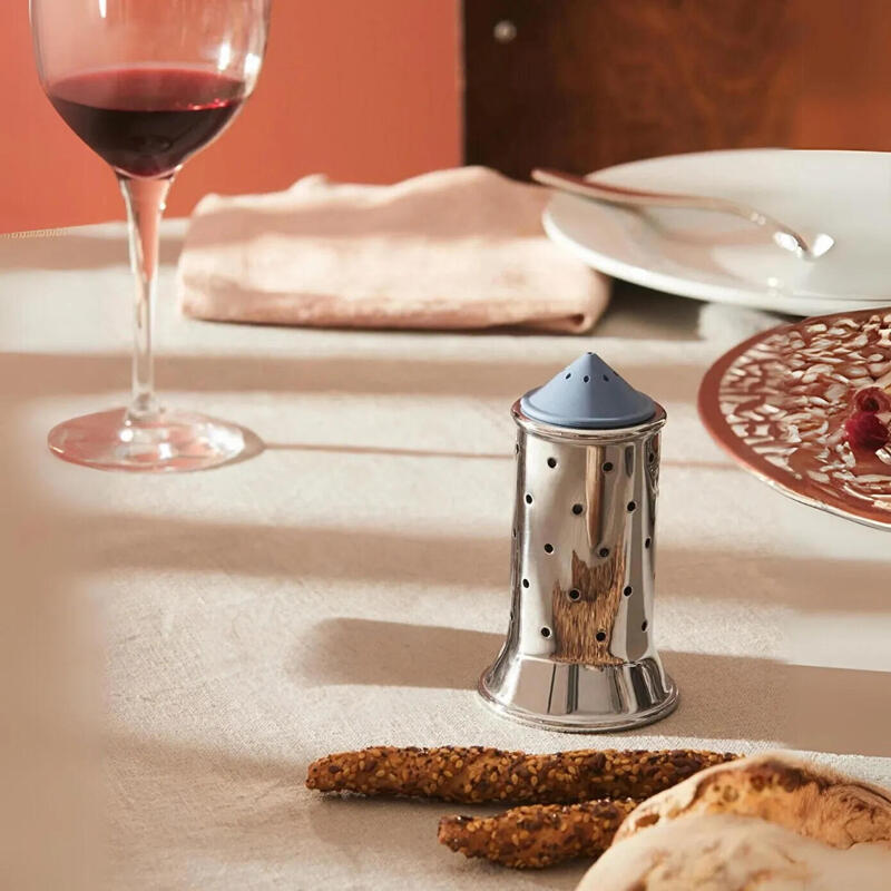 Alessi Mgsal Salière En Acier Inoxydable 18/10 Brillant Avec Base Et Couvercle En Pa, Bleu Clair