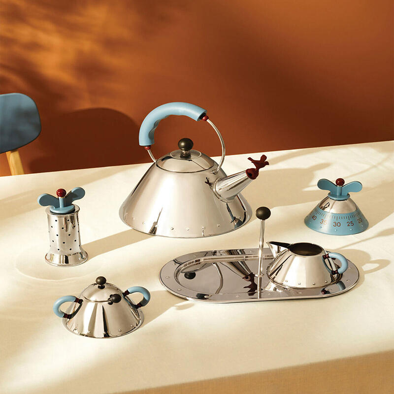 Alessi Mgsal Salière En Acier Inoxydable 18/10 Brillant Avec Base Et Couvercle En Pa, Bleu Clair