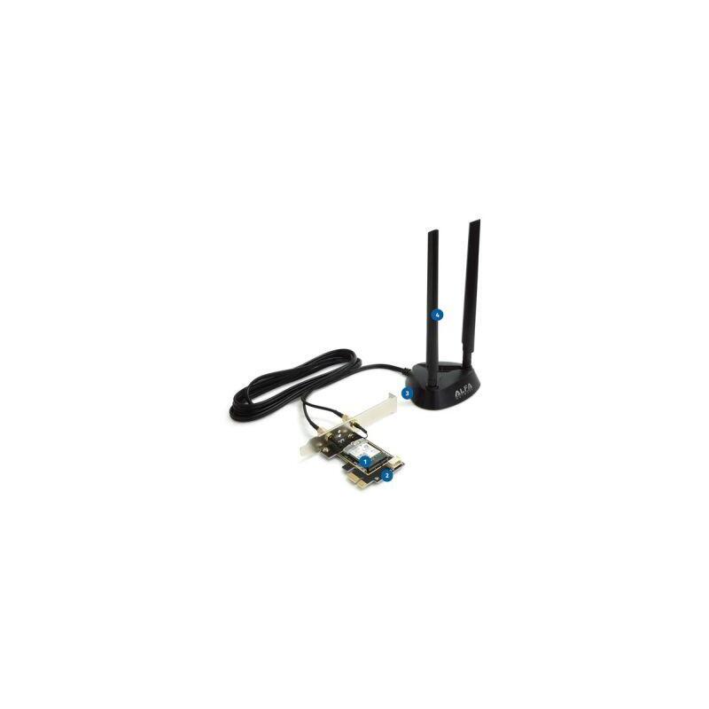 Alfa Network Ait-Ax210-Ex - Tarjeta Wireles Pci-Express, Wifi 6,  802.11ax Tribanda (6e/5/2,4 Ghz), Bluetooth 5.2, Antena 5 Dbi Con Base Magn&Eacute Tica