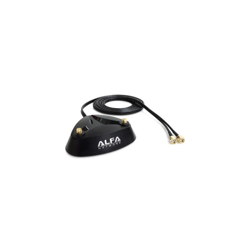 Alfa Network Ars-As02t - Base Magn&Eacute Tica Dual 2x2 Con Dos Conectores Rp-Sma Hembra Al Final Del Cable De 2 Metros Y Dos Rp-Sma Macho En La Base