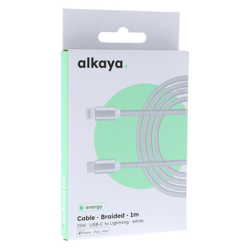 Alkaya Speed Flex Cable De Datos Geflochten 15w, 1m Blanco