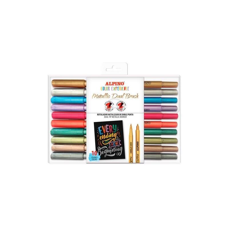 Alpino Rotuladores Color Experience Metallic Dual Brush Doble Punta Estuche 10 Ud C/Surtidos