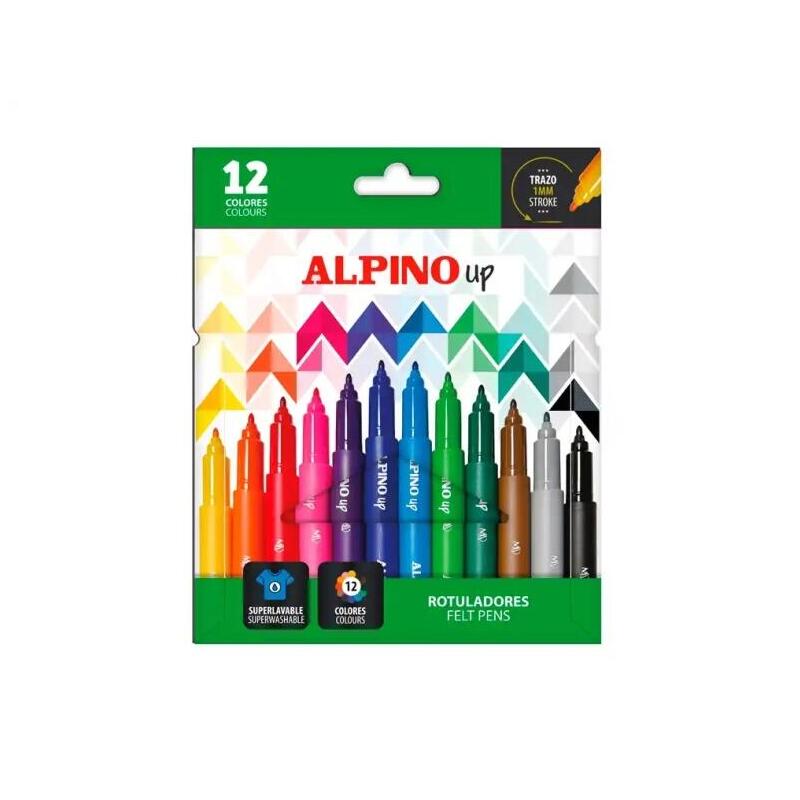 Alpino Up Pack Con 12 Rotuladores De Colores - Punta 1mm - Para Trazos Finos Y Detallados - Tinta A Base De Agua -