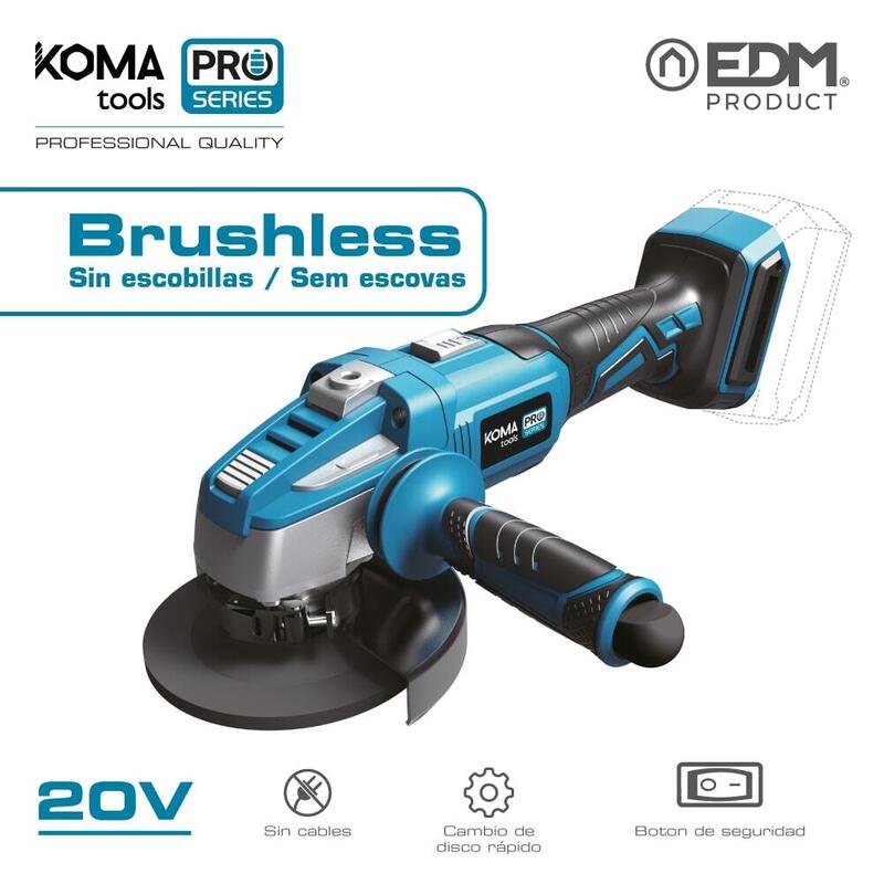Amoladora 20v Brushless (Sin Batería Ni Cargador) Ø125mm 37,5x12cm Koma Tools Pro Series Battery