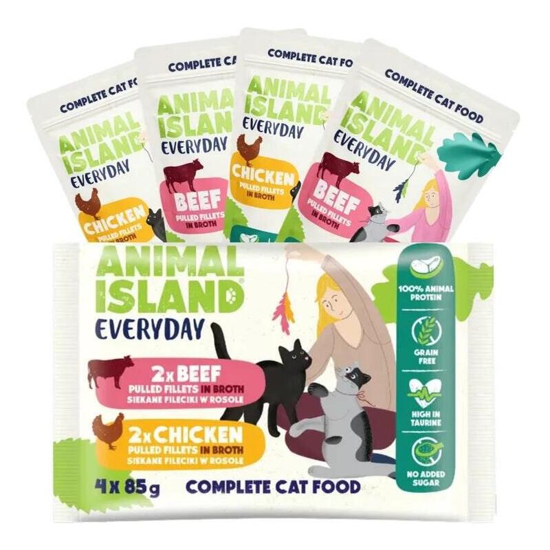 Animal Island Everyday Chicken And Beef Fillets In Broth - Wet Cat Food - 4 X 85g