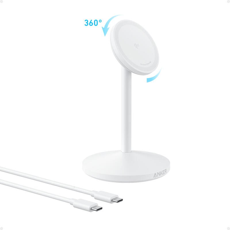 Anker Maggo Wireless Charging Stand Qi2 15w Magsafe Um 360 Drehbar Fr Iphone 12 Und Hher Weiss
