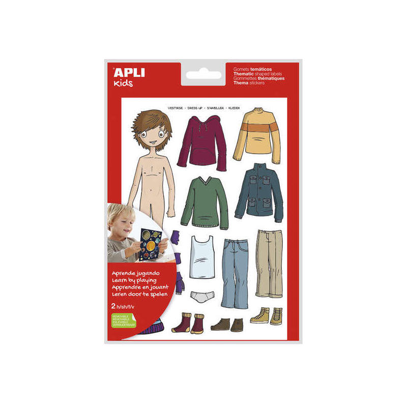 Apli Bolsa De Gomets Tematicos Vestirse Niã±O - 35 Gomets - Adhesivo Removible - Desarrollados Con Educadores - Normas