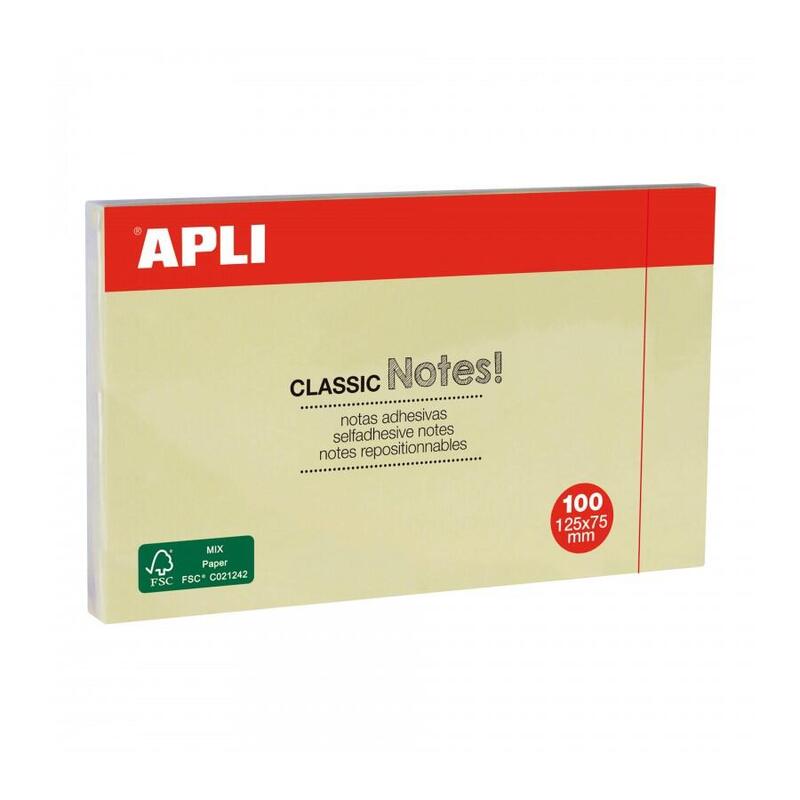 Apli Classic Bloc De 100 Notas Adhesivas 125 X 75 Mm - Color Amarillo