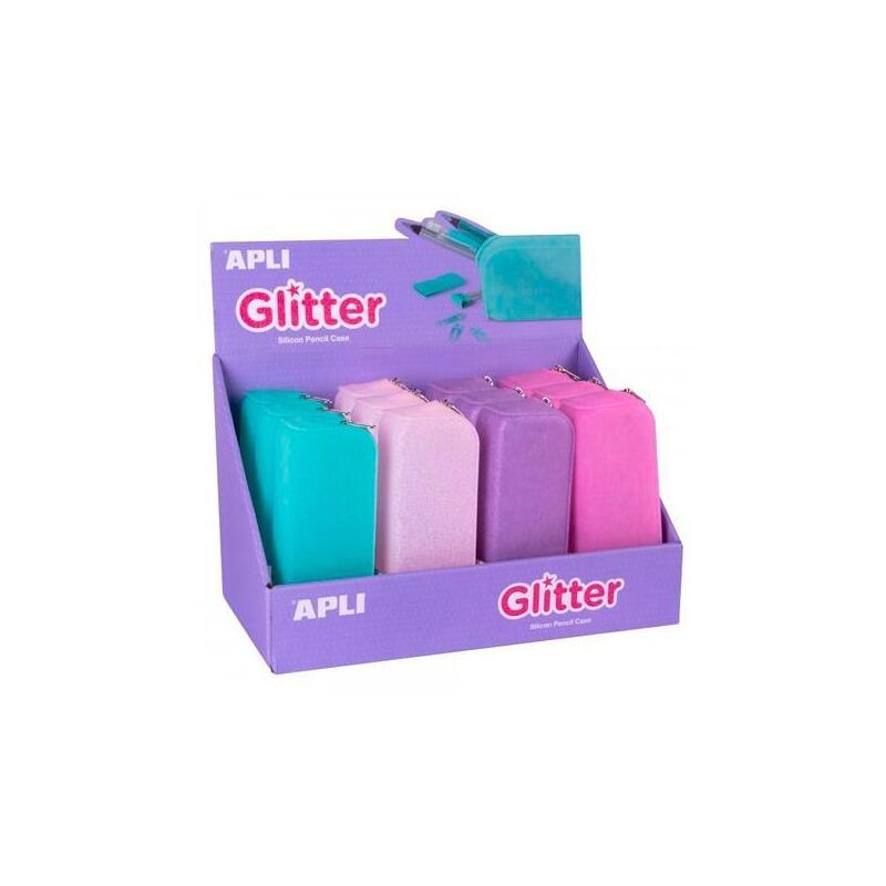 Apli Estuche Portatodo De Silicona Soft Glitter Colores Surtidos -Expositor 12u-