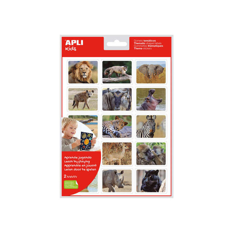 Apli Gomets Realistas Animales En Su Habitat - 30 Gomets Tematicos Rectangulares Por Bolsa - Imagenes Realistas De