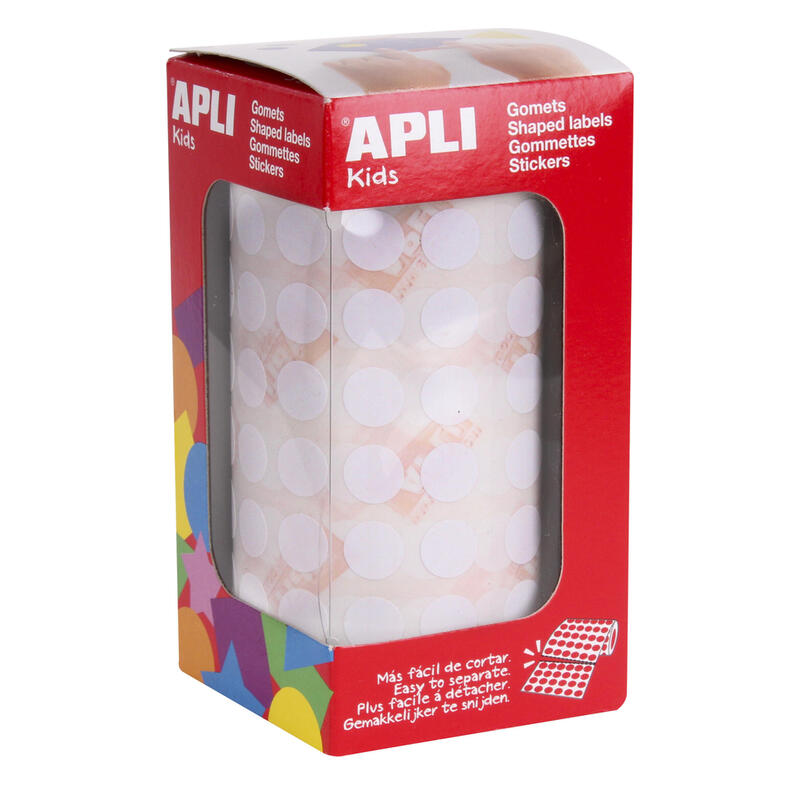 Apli Gomets Redondos Blancos Con Adhesivo Permanente - Ø 10.5mm - 5192 Gomets Por Rollo - Ideal Para Desarrollar La Psicomotricidad Fina