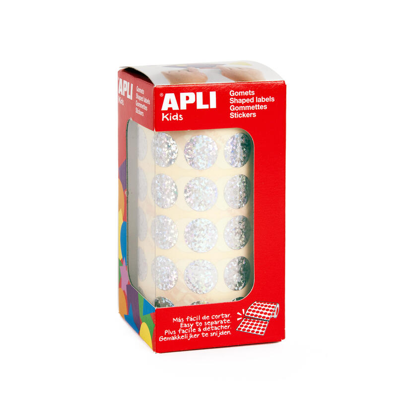 Apli Gomets Redondos Holograficos - Tamaño Ø 15mm - Adhesivo Permanente - 59 Hojas Pretroqueladas - Desarrolla La Psicomotricidad Fina Y Trabaja Varias Capacidades Y Habilidades