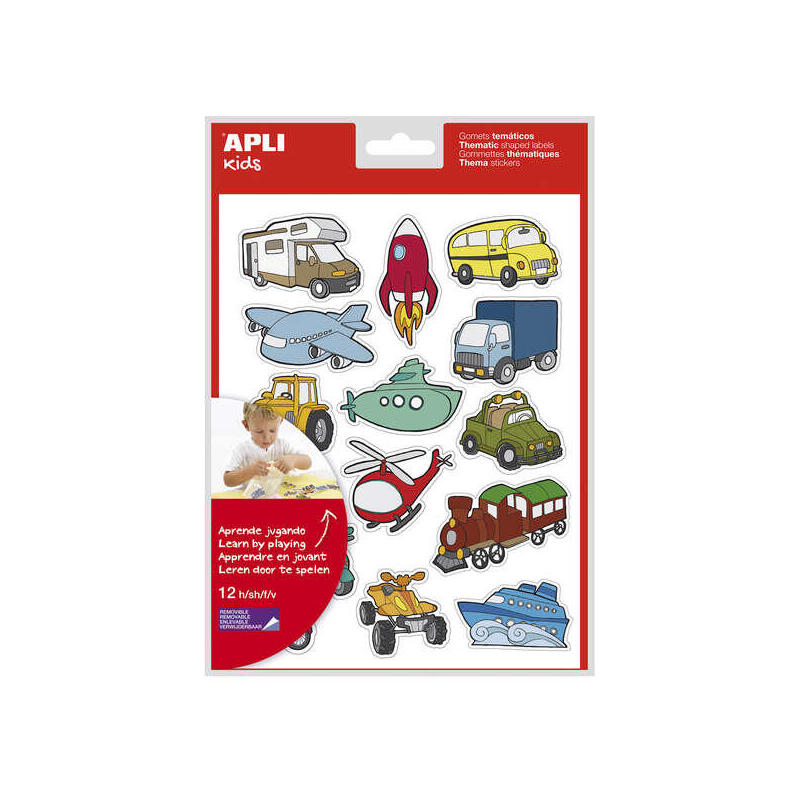 Apli Gomets Tematicos Transportes - 180 Gomets En 12 Hojas - Adhesivo Removible - Ideal Para Aprendizaje - Cumple