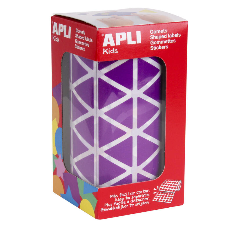 Apli Gomets Triangulares Lila 20x20x20mm - 59 Hojas Pretroqueladas - 2832 Gomets Por Rollo - Ideal Para Escuelas Y Talleres Infantiles - Desarrolla Habilidades Y Capacidades - Cumple Normas En-71 Y Fsc