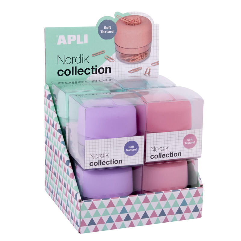 Apli Nordik Collection Expositor De Clips - Ø72x72mm - 8 Dispensadores En 4 Colores Pastel - Tapa Magnetica "Soft Touch" Y Textura Silicona - Incluye 50 Clips De 28mm
