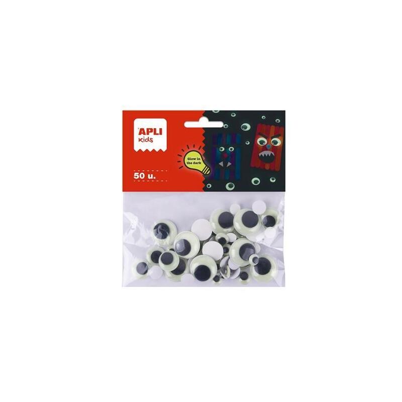 Apli Ojos Móviles Glow In The Dark Varios Tamaños Surtidos Bolsa De 50 Negro +4 Años