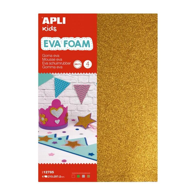 Apli Pack De 10 Goma Eva Purpurina A4 - Grosor 2 Mm - Impremeable - Moldeable Al Calor - Colores Surtidos