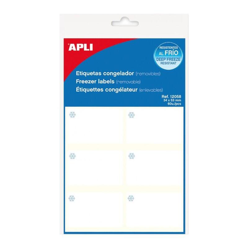 Apli Pack De 10 Hojas De Etiquetas Especiales Congelador 34 X 53 Mm - Adhesivo Resistente A Bajas Temperaturas - Color Blanco