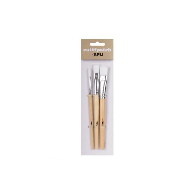 Apli Pack De 3 De Pinceles De Madera Para Manualidades - Cerdas De Nylon - Puntas Redonda Y Plana - Ideal Para Papeles