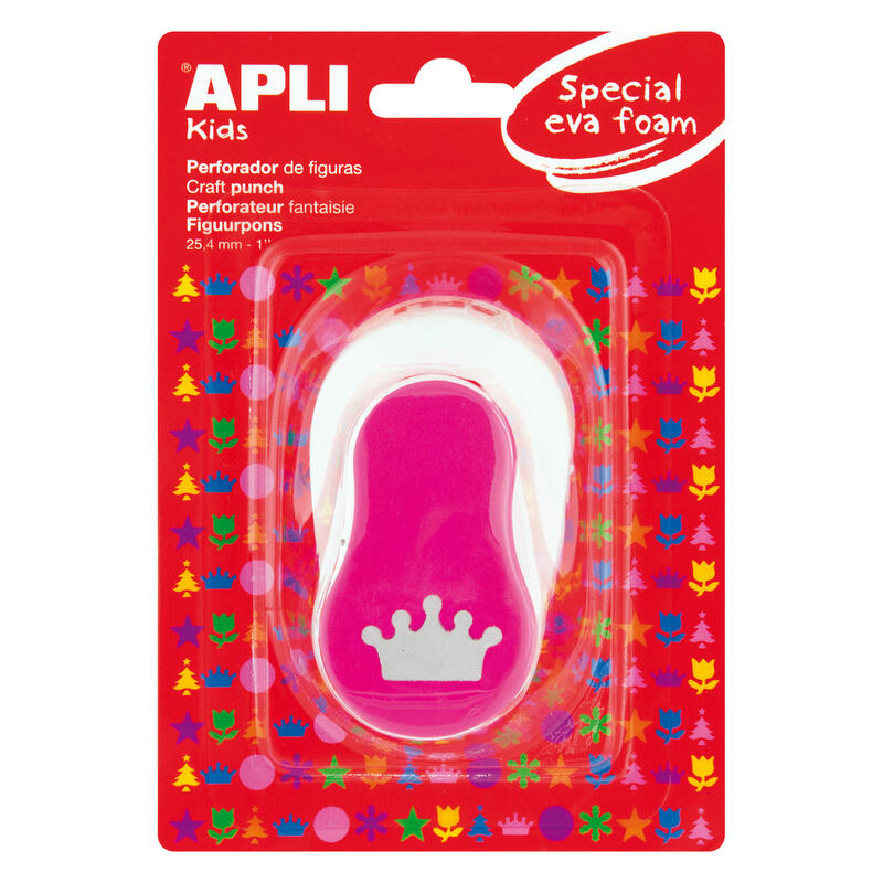 Apli Perforadora De Papel Y Goma Eva En Forma De Corona - Figura De 25.4mm - Perforadora De Alta Calidad Para Papel, Carton, Cartulina O Goma Eva De Hasta 2mm - Deposito De Restos De Papel O Goma Eva - Color Blanco