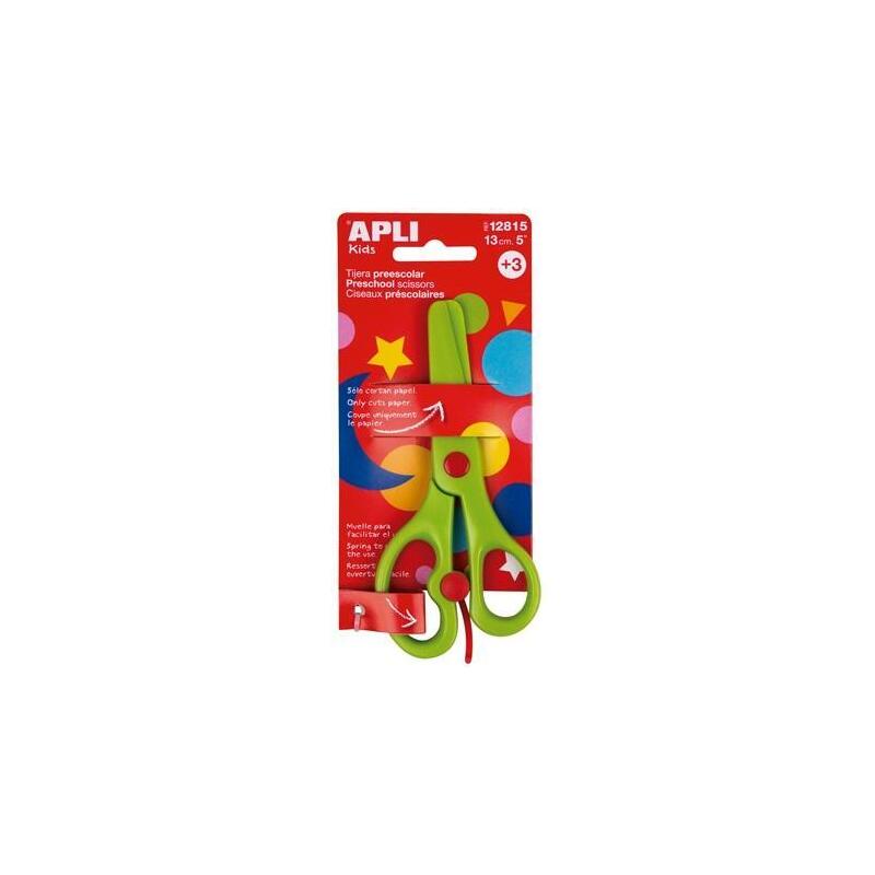 Apli Tijeras Preescolar Ambidiestros 13cm Asimétricas +3 Años Verde -Blister-