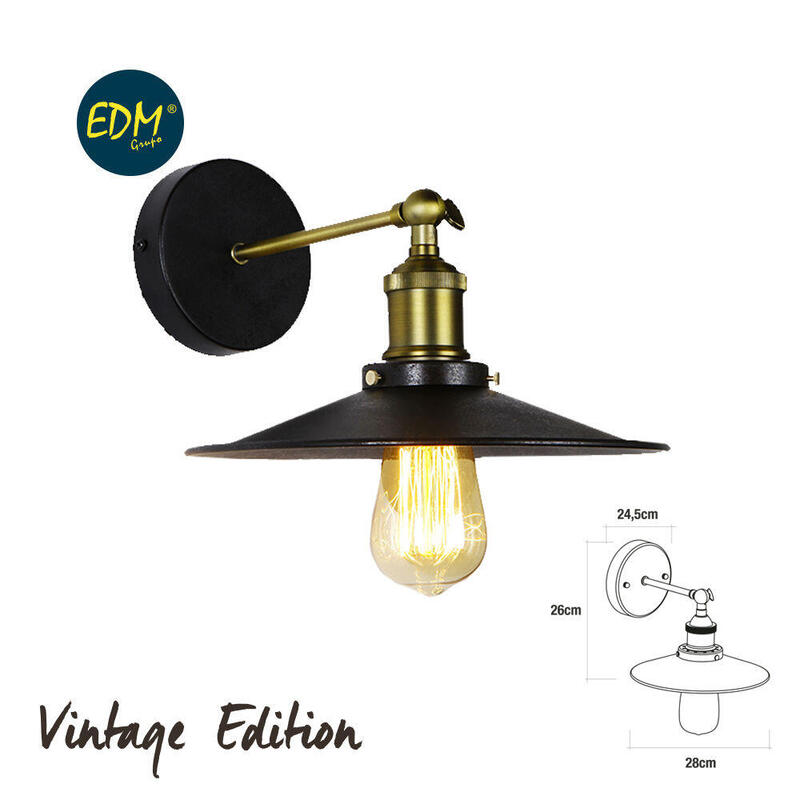 Aplique De Pared Metalico Vintage E27 60w Color Negro Ø28x24,5x26cm Edm