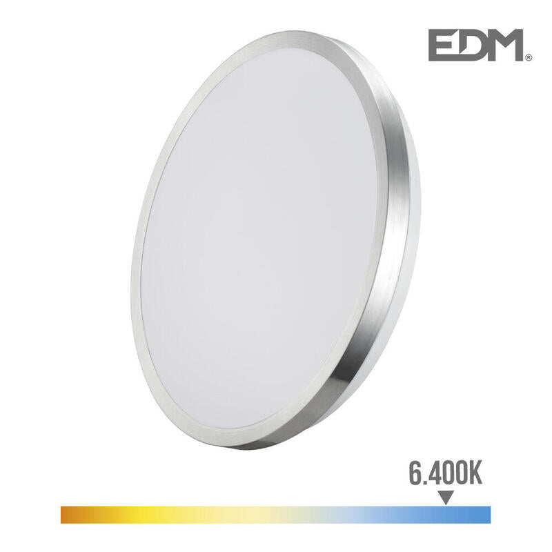 Aplique Super Led De Superficie 12w 1160lm 6500k Ø26x5,8cm Marco Cromado Edm