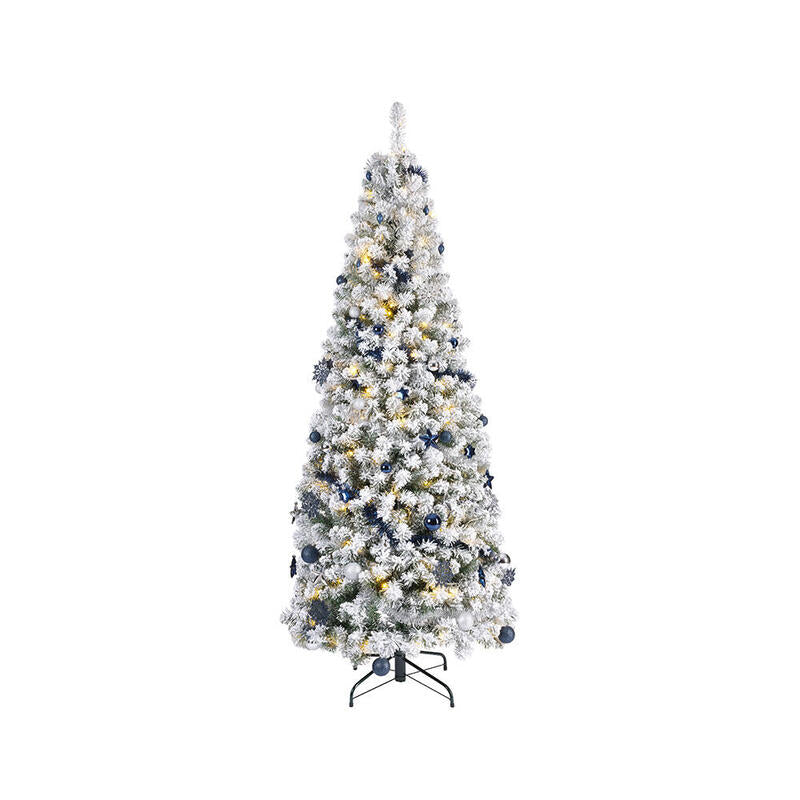 Arbol De Navidad Nevado Plegable Con Microled Parpadeantes Y Adornos, Ø64x150cm.