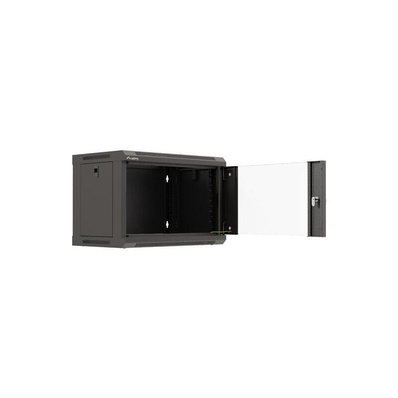 Armario Lanberg Mural Rack 19" 6u 540x350 Flat Pack Negro Puerta Cristal
