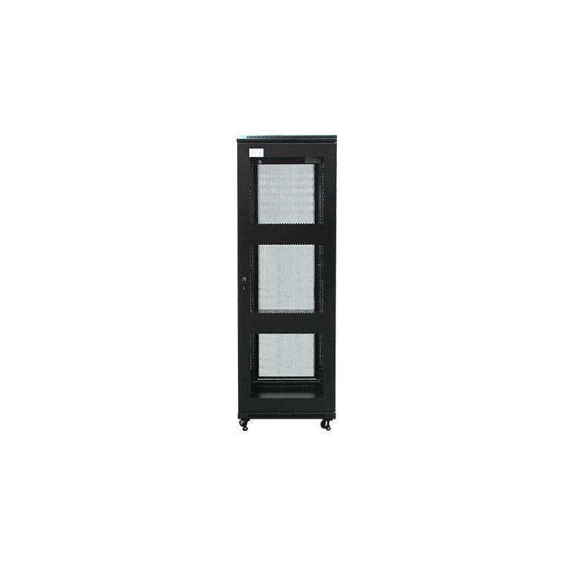 Armario Rack Suelo 19" Phasak-Pro 22u 600x800 Negro, 2 Bandejas Fijas+Ventilación X4-12" + Regleta X6