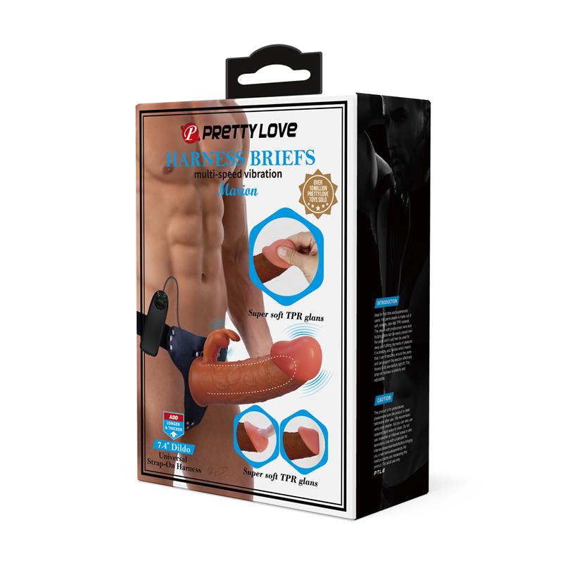 Pretty Love - Marion Harness Briefs Universal Con Dildo Vibración 19 Cm Mulato