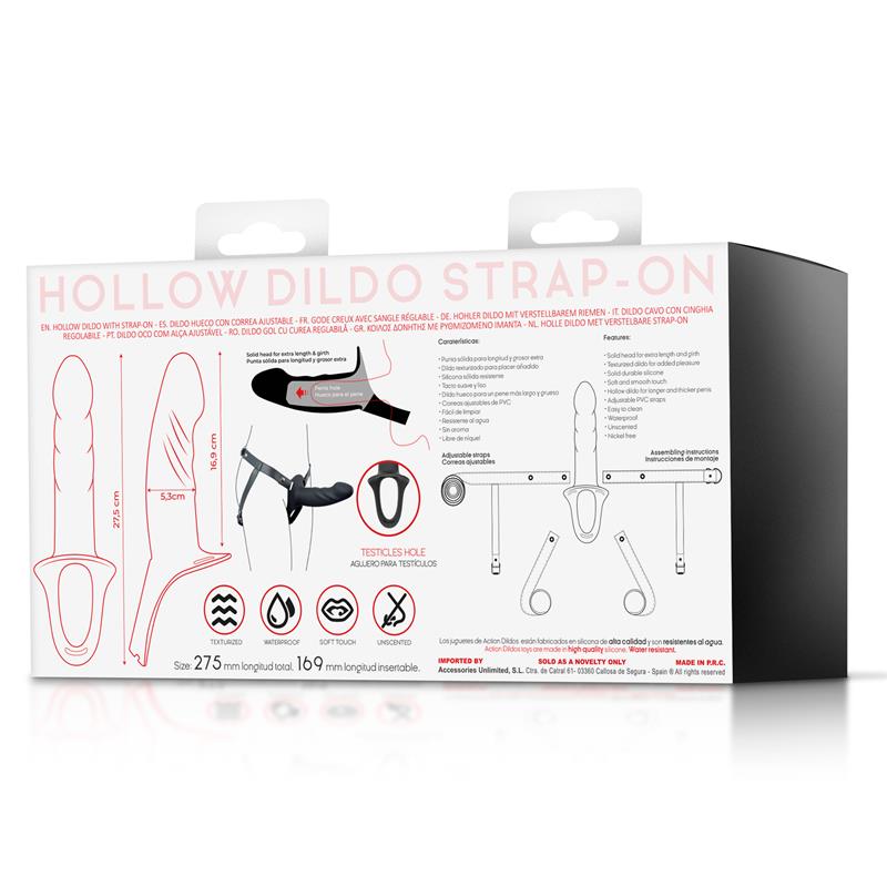 Arnés Strap-On Con Dildo Hueco Silicona Premium Talla L Negro