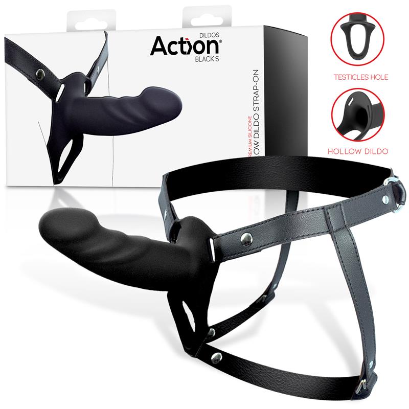 Arnés Strap-On Con Dildo Hueco Silicona Premium Talla S Negro