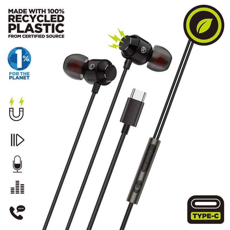 Auriculares  Muvit For Charge Estéreo M32 Tipo C Magnéticos Negros