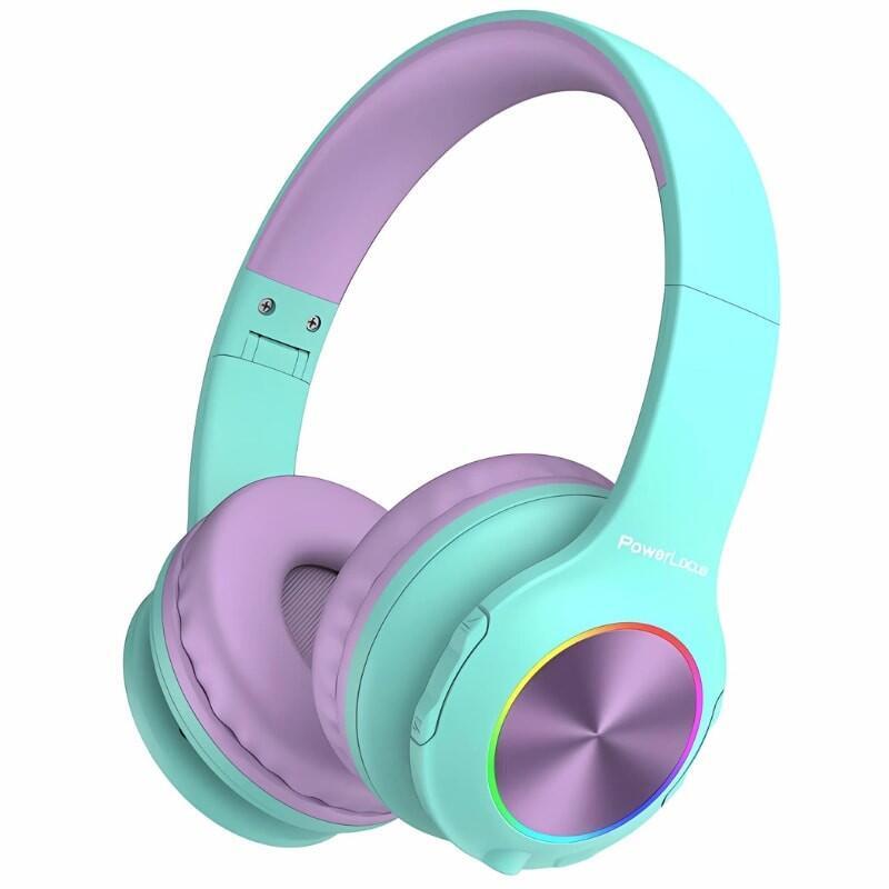 Auriculares  Powerlocus Pled Rgb Turquesa/Violeta  Inalámbricos Para Niños