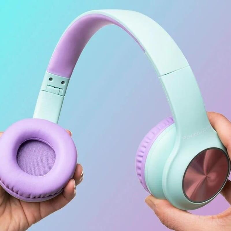 Auriculares  Powerlocus Pled Rgb Turquesa/Violeta  Inalámbricos Para Niños