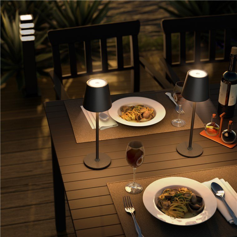 Lámpara De Mesa Led Inalámbrica, Tamaño M, 37 Cm, Negra 
Con Control Táctil, 170 Lm, Luz Blanca Cálida (3000 K) Regulable