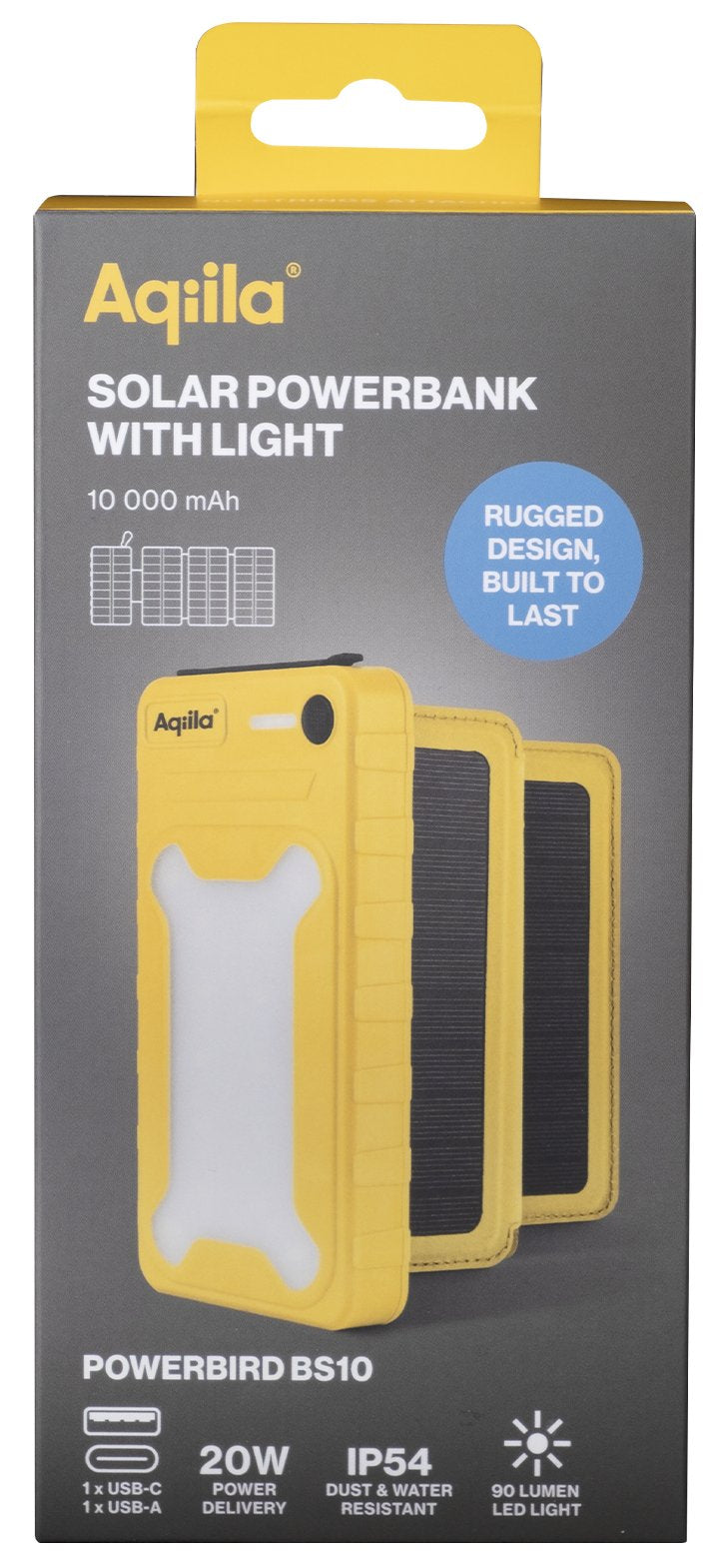 Aqiila Powerbird Bs10 Solar Powerbank 20w Gelb 10.000 Mah