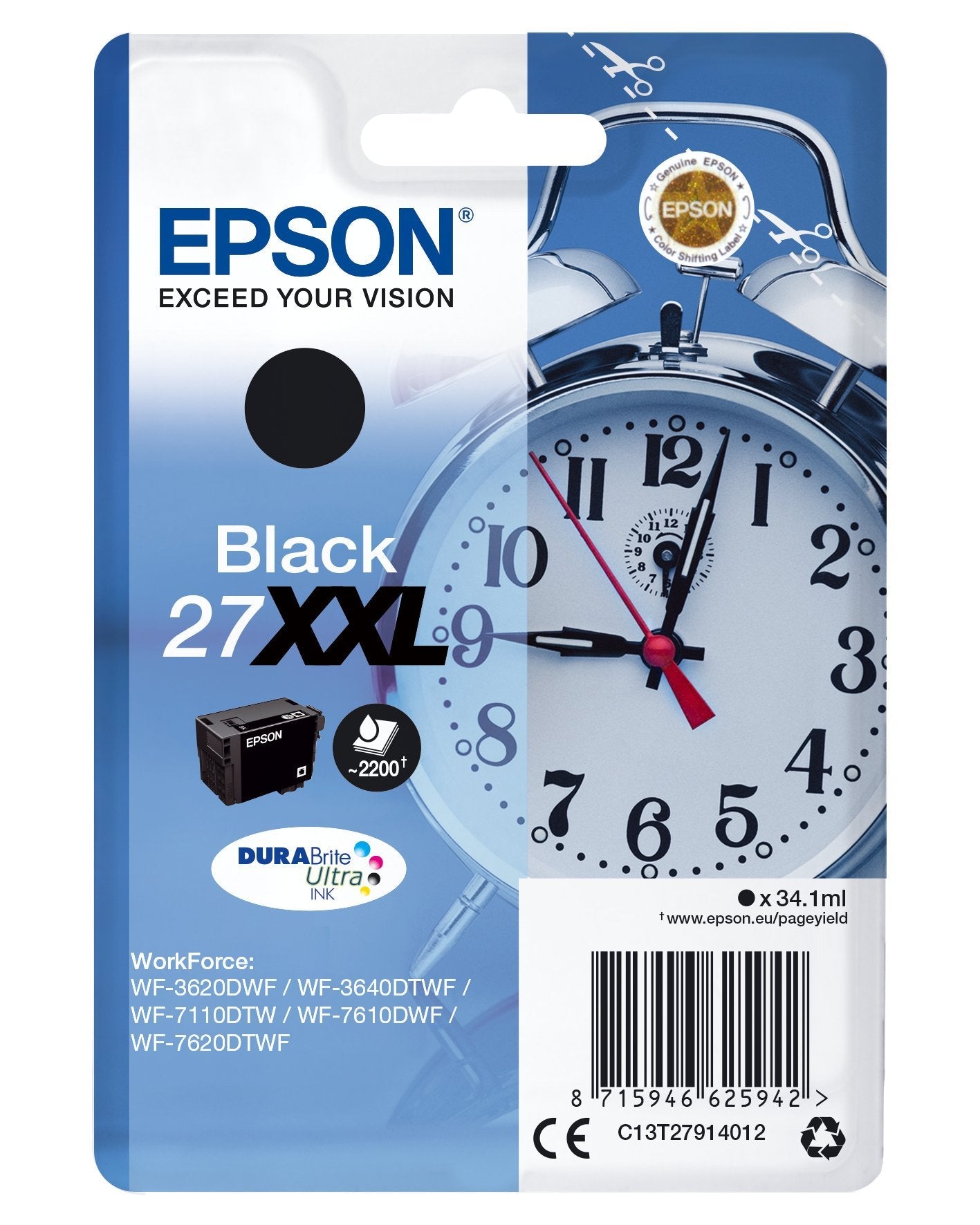 Epson Workforce Wf-3000 Y Wf-7000 Cartucho Negro De Alta Capacidad Nº27xxl (Etiqueta Rf)