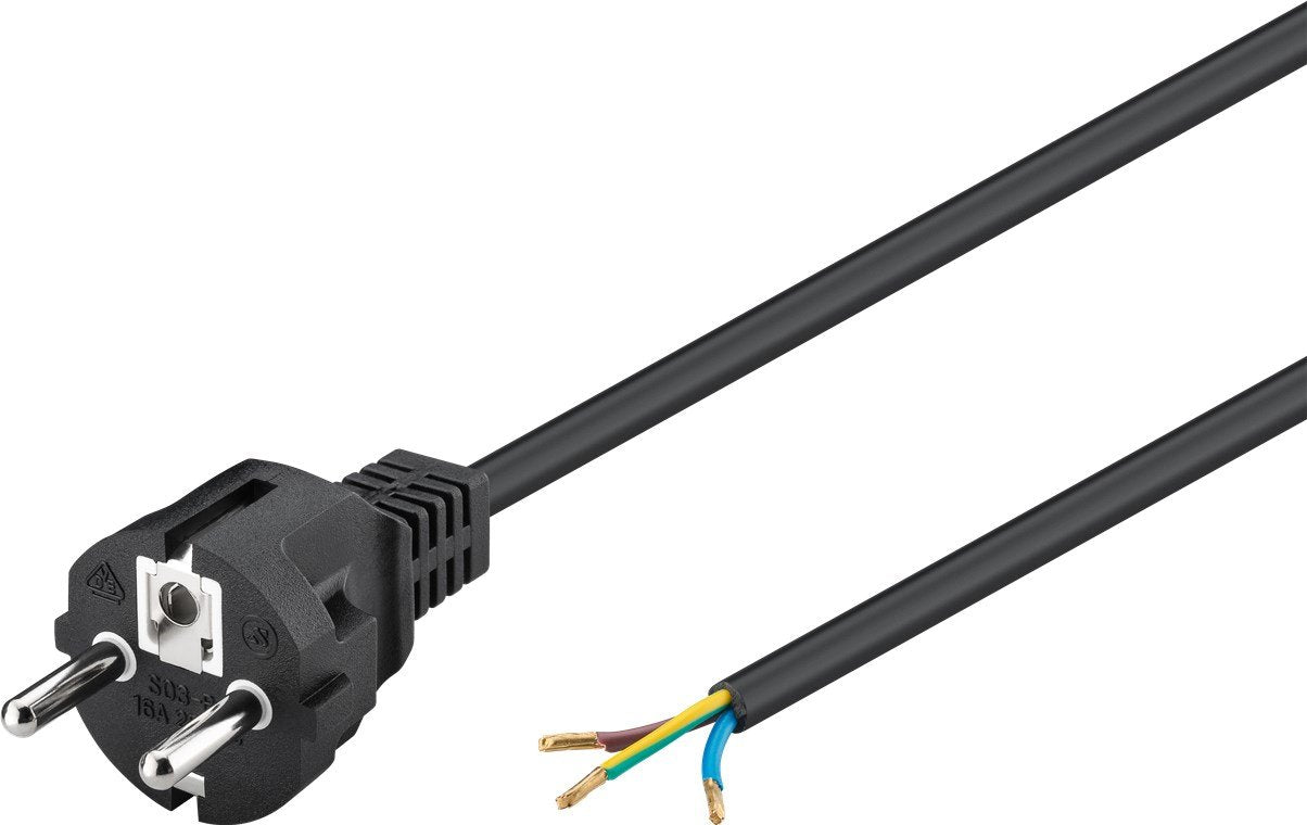 Cable Alimentacion Cee-7/7 90º Schuko A Ext. Pelado 2,00m Negro 16a H05-Vv-F3g  3 X  1.5 Mm²