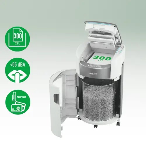 Trituradora Leitz 80410000 Iq Optimax Autofeed 300, P5, 300 Hojas, Cubo De 25 L