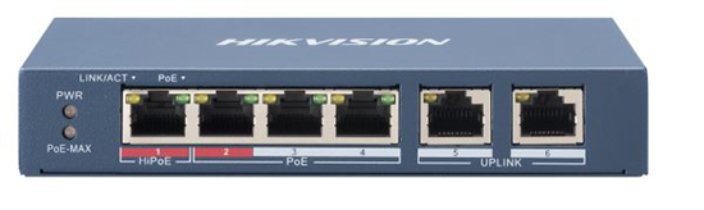 EAN 6954273693343 - Hikvision DS-3E0106HP-E switch No administrado Fast Ethernet (10/100) Energía sobre Ethernet (PoE) Azul imagen 1