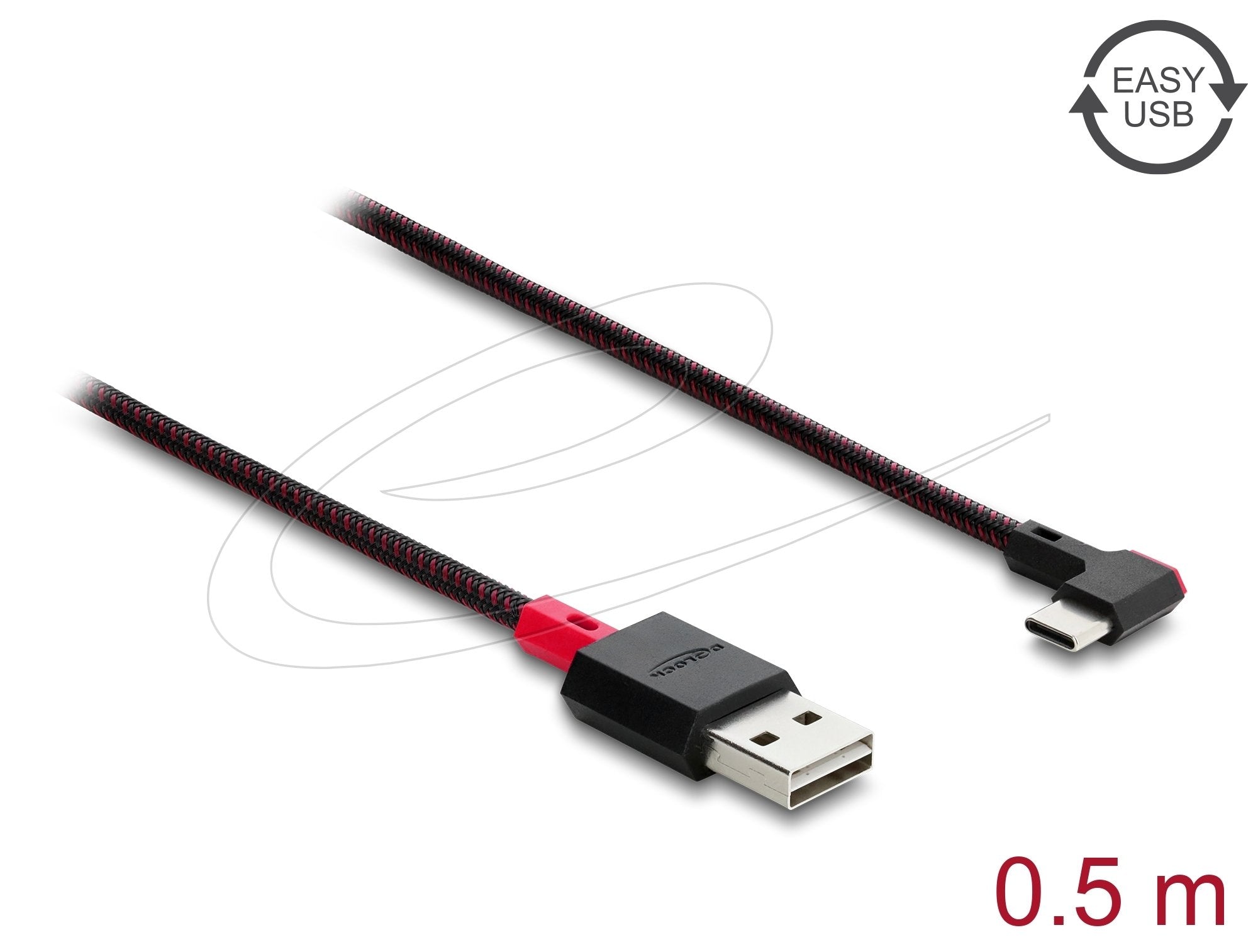 Delock Easy-Usb 2.0 Cable Typ-A Stecker Zu Usb Type-C Stecker Gewinkelt Links   Rechts 0,5 M Schwarz