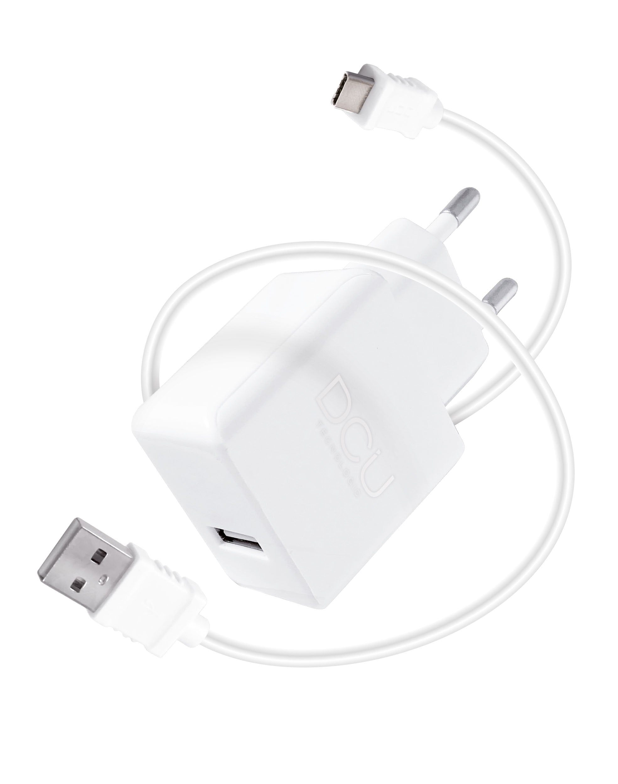 Dcu Cargador Blanco Pared 5v 2.4a + Cable Conector Usb A Tipo C 1m