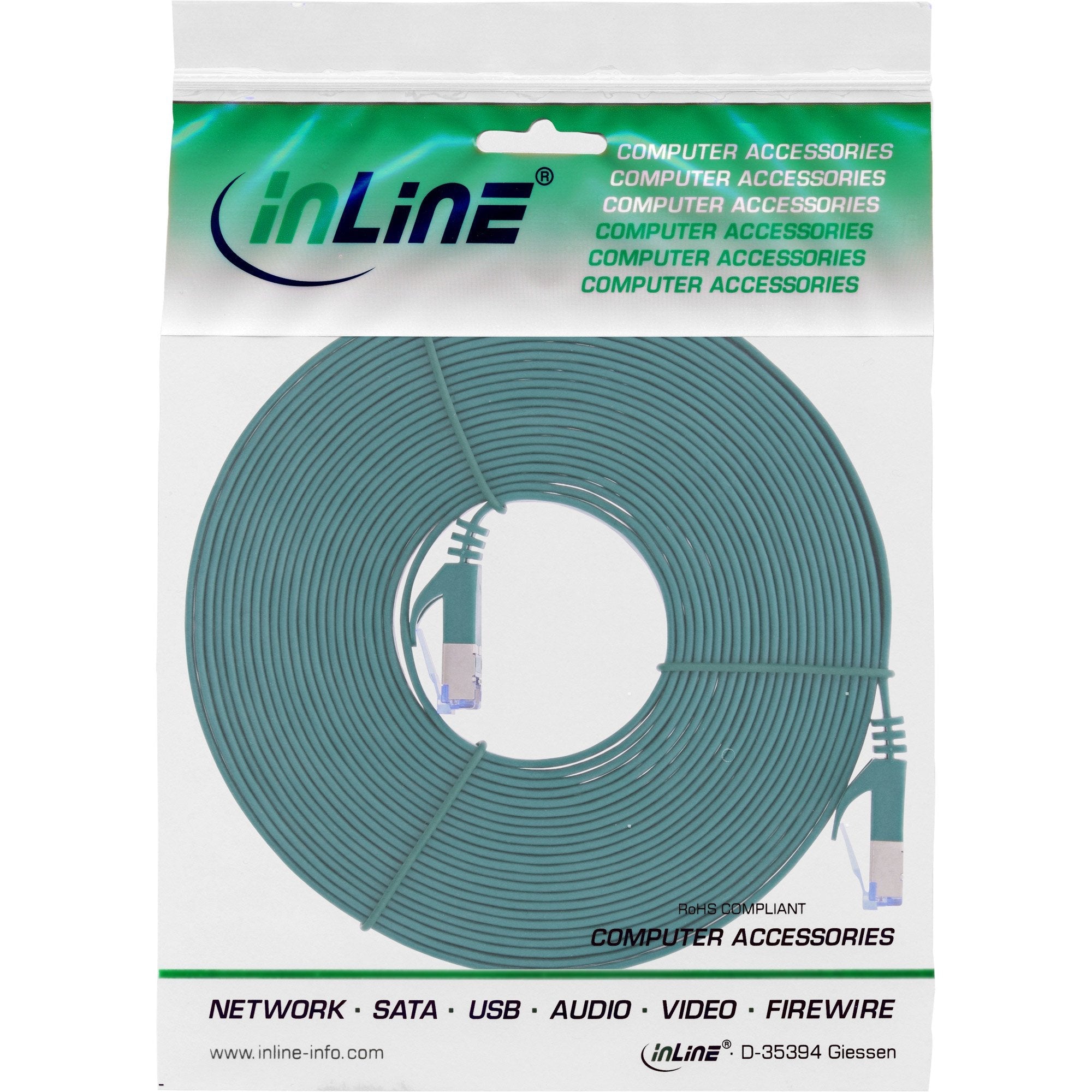 Cable De Red  Plano Inline, U/Ftp, Cat.6a, Verde, 7 M