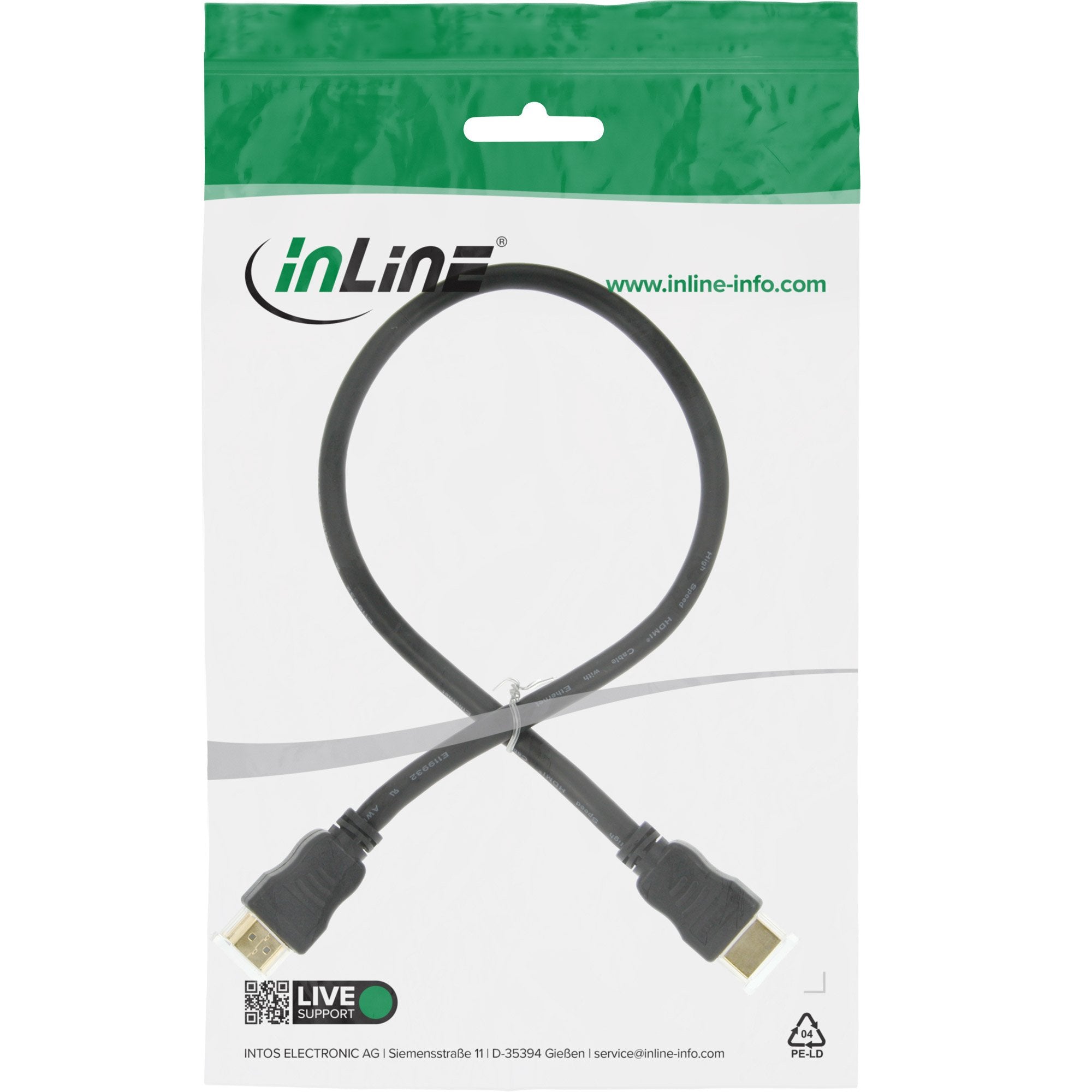 Cable Inline Hdmi Con Ethernet Macho A Macho Negro 0.3m