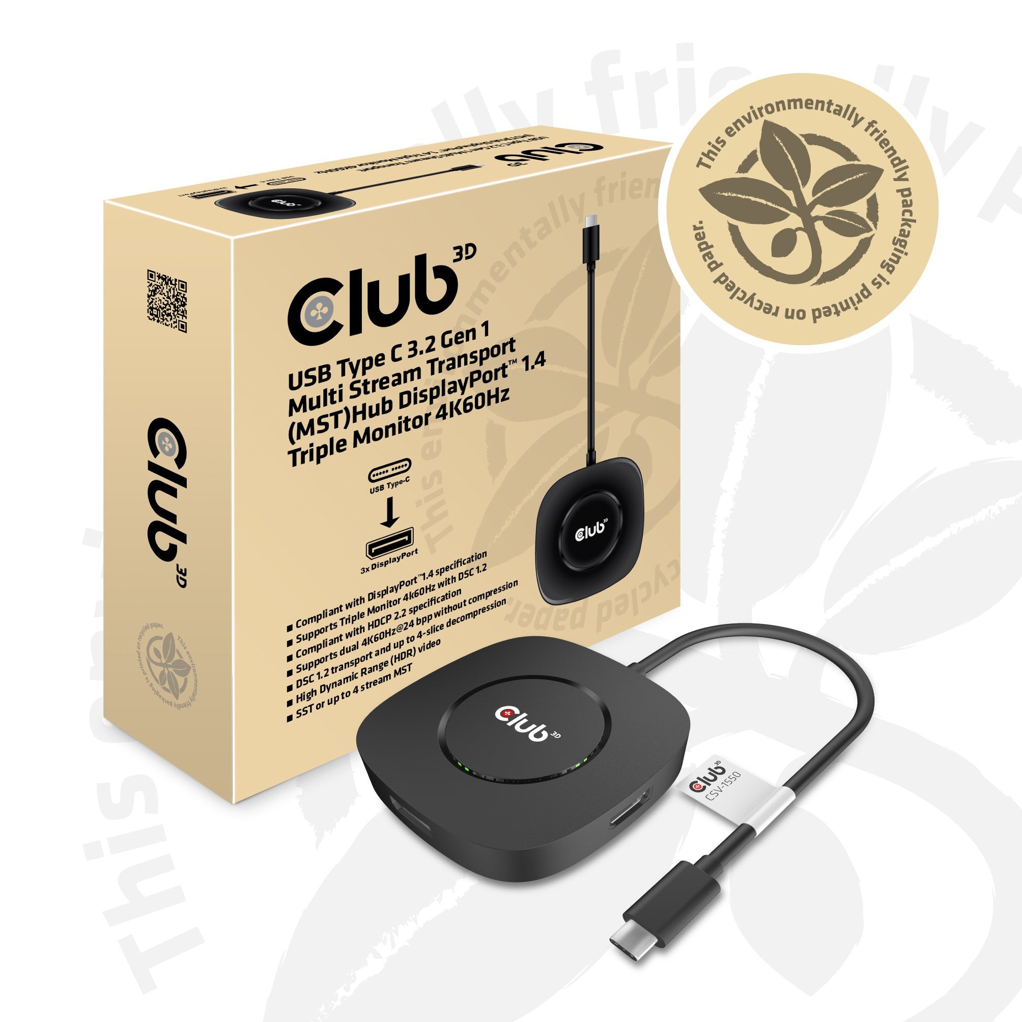 EAN 8719214471422 - CLUB3D USB TYPE C 3.2 GEN1 MULTISTREAM TRANSPORT MST HUB DISPLAY PORT 1.4 TRIPLE MONITOR DisplayPort male imagen 7