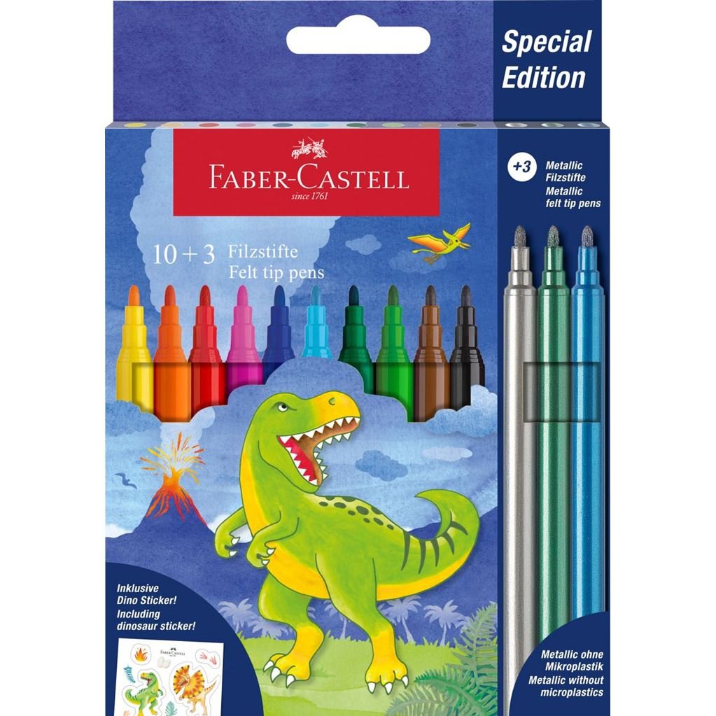 Faber-Castell Edicion Dinosaurios Pack De 13 Rotuladores De Colores - 10 Colores Clasicos + 3 Colores Metalizados -