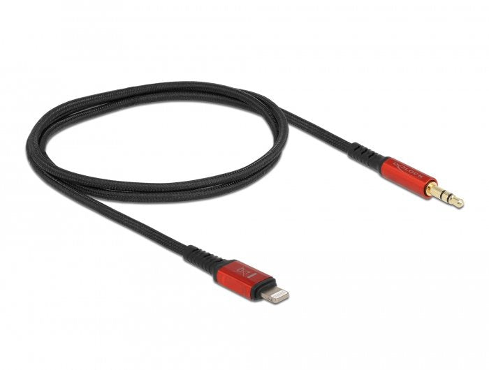 Cable  Delock  De Audio Conector Lightning De 8 Pines > Conector Jack De 3,5 Mm, 3 Pines, Negro/Rojo, 50 Cm 86586