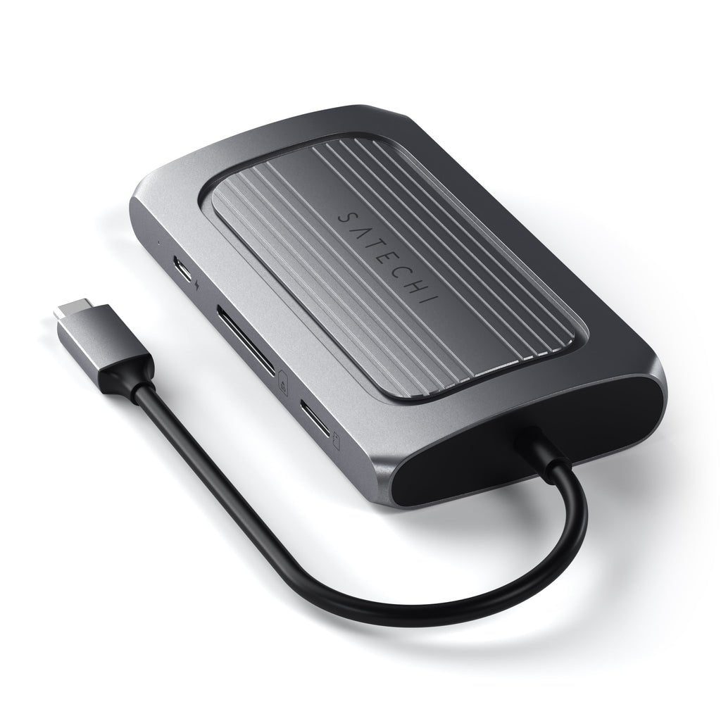 Adaptador Usb-C Multipuerto Satechi (Usb-C4, 3x Usb-A, Hdmi 8k, Ethernet, Lector De Tarjetas Micro/Sd, Puerto Jack) (Gris Espacial)
